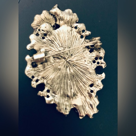 Elegant Black and Silver Cameo Brooch - Picture 4 of 4